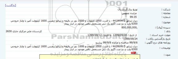 مزایده, مزایده دیزل ژنراتور D441 MVM