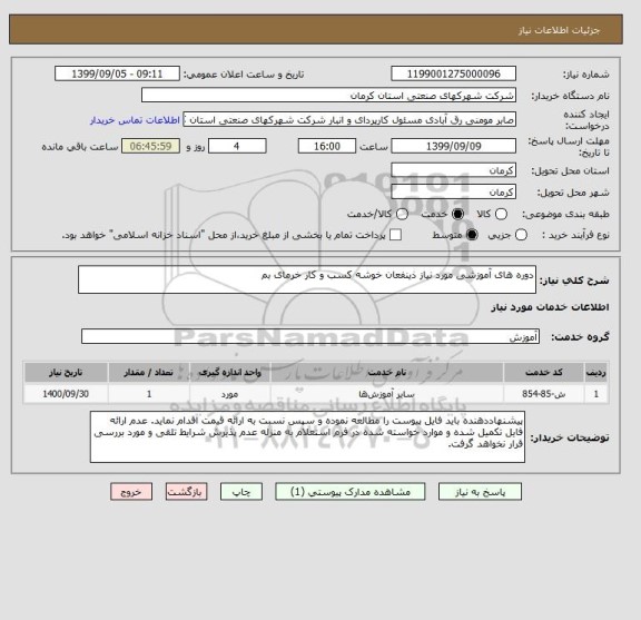 استعلام دوره های آموزشی مورد نیاز ذینفعان خوشه کسب و کار خرمای بم
