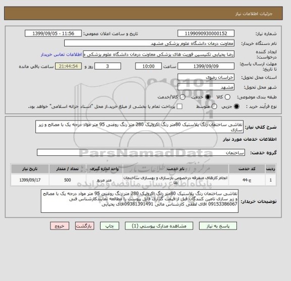 استعلام نقاشی ساختمان رنگ پلاستیک 80متر رنگ اکرولیک 280 متر رنگ روغنی 95 متر مواد درجه یک با مصالح و زیر سازی