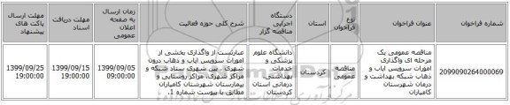 مناقصه عمومی یک مرحله ای واگذاری امورات سرویس ایاب و ذهاب شبکه بهداشت و درمان شهرستان کامیاران