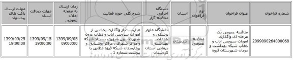 مناقصه عمومی یک مرحله ای واگذاری امورات سرویس ایاب و ذهاب شبکه بهداشت و درمان شهرستان قروه