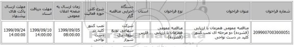 مناقصه عمومی همزمان با ارزیابی (فشرده) دو مرحله ای نصب کنتور کلید در دست نواحی