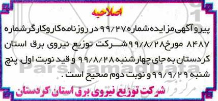 مزایده ، مزایده فروش سیم مسی نمرات مختلف اسقاط