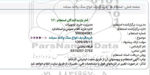 استعلام خرید 8 ردیف انواع سنگ و کاغذ سنباده  