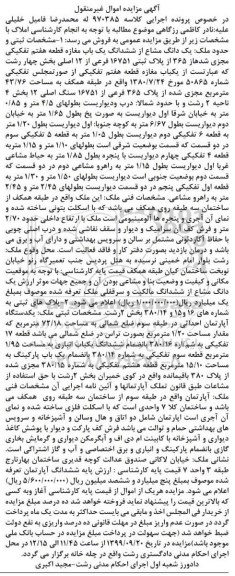 مزایده مزایده یک دانگ مشاع  از ششدانگ یکباب مغازه 
