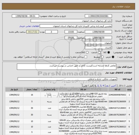استعلام تمامی کدها مشابه است/لیست کامل و دقیق اجناس در پیوست میباشد.