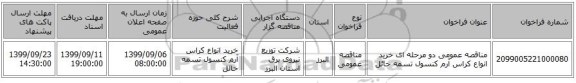 مناقصه عمومی دو مرحله ای خرید انواع کراس آرم کنسول تسمه حائل