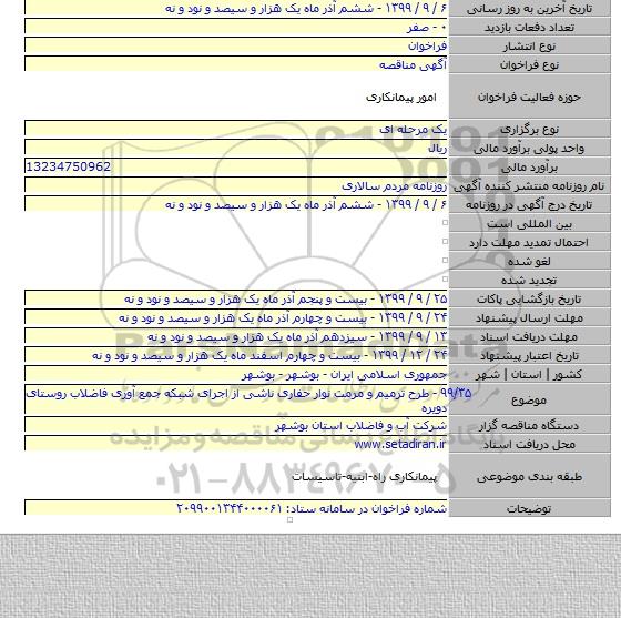 ۹۹/۳۵ - طرح ترمیم و مرمت نوار حفاری ناشی از اجرای شبکه جمع آوری فاضلاب روستای دویره