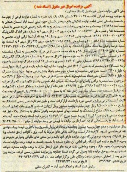 مزایده،مزایده ششدانگ یک باب مغازه 23.38 مترمربع