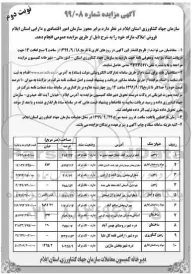 مزایده،مزایده فروش املاک مازاد نوبت دوم