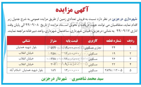 مزایده،مزایده فروش تعدادی زمین مسکونی و تجاری 