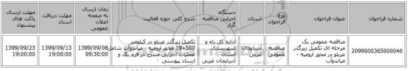 مناقصه عمومی یک مرحله ای تکمیل زیرگذر عربلو در محور ارومیه - میاندوآب