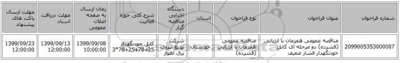 مناقصه عمومی همزمان با ارزیابی (فشرده) دو مرحله ای کابل خودنگهدار فشار ضعیف