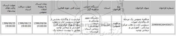 مناقصه عمومی یک مرحله ای واگذاری امورات سرویس ایاب و ذهاب مرکز پزشکی ، آموزشی و درمانی توحید 