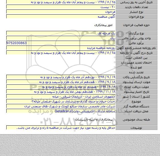 احداث خیابان و جدول گذاری و زیرسازی در شهرک صنعتی میانه۲