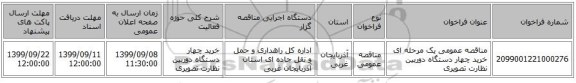 مناقصه عمومی یک مرحله ای خرید چهار دستگاه دوربین نظارت تصویری