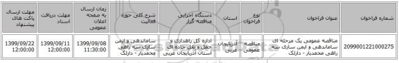 مناقصه عمومی یک مرحله ای ساماندهی و ایمن سازی سه راهی محمدیار - دارلک