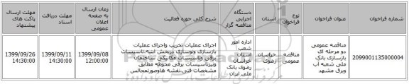 مناقصه عمومی دو مرحله ای بازسازی بانک ملی شعبه آب وبرق مشهد