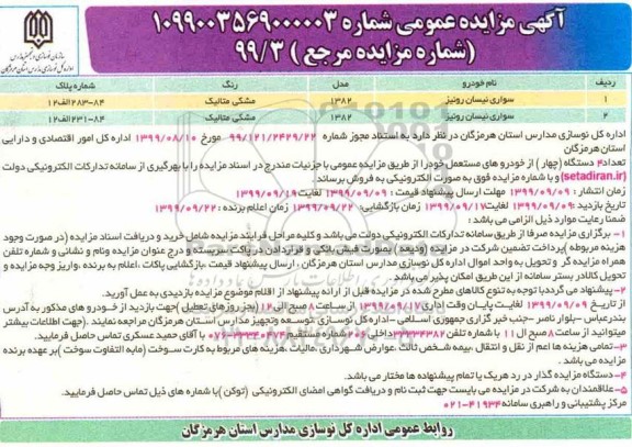 مزایده , مزایده فروش خودروهای مستعمل