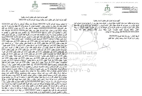 مزایده مزایده ششدانگ یک دستگاه آپارتمان 