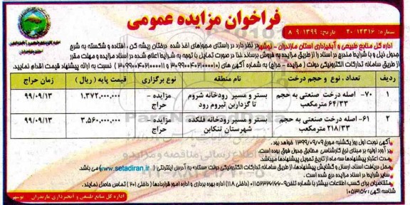 فراخوان مزایده عمومی , مزایده فروش درختان ریشه کن، افتاده و شکسته