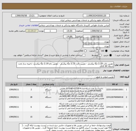استعلام دوربین بالت 2.19 مگا پیکسل - دوربین بالت 2.13 مگا پیکسل - دوربین دام 2.19 مگا پیکسل- ذخیره ساز تحت شبکه 64 کانال 