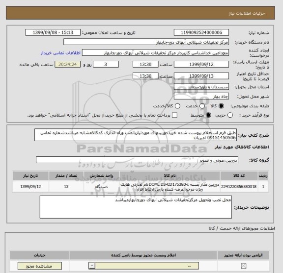 استعلام طبق فرم استعلام پیوست شده خریددوربینهای موردنیازبانصب وراه اندازی کدکالامشابه میباشدشماره تماس 09151450506 امیریان 
