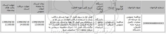 مناقصه عمومی یک مرحله ای عملیات تکمیل تصفیه خانه فاضلاب دانشگاه