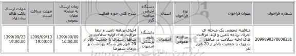مناقصه عمومی یک مرحله ای اجرای برنامه تامین و ارتقا مراقبت های اولیه سلامت در مناطق شهری با جمعیت بالاتر از 20 هزار نفر 