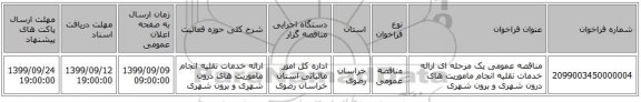 مناقصه عمومی یک مرحله ای ارائه خدمات نقلیه انجام ماموریت های درون شهری و برون شهری 
