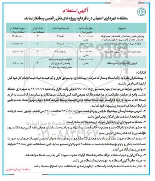 استعلام پیرایش شهری و نماسازی شفت های تهویه ...