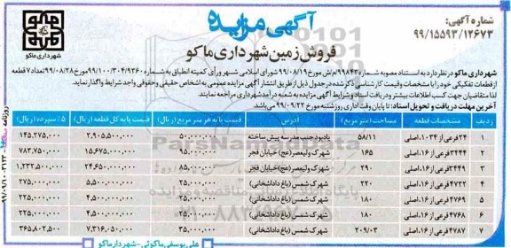 مزایده،مزایده فروش 7 قطعه زمین 