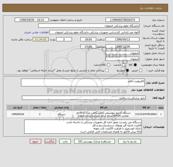 استعلام الکترولیت آنالایز