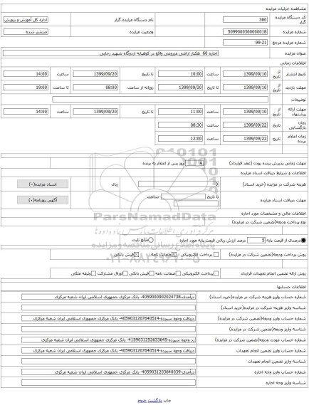 اجاره 60  هکتار اراضی مزروعی واقع در کوهپایه اردوگاه شهید رجایی