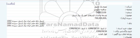 مناقصه توسعه واحداث فیدرهای امور یک برق 