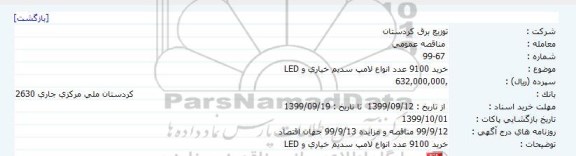 مناقصه، مناقصه خرید 9100 عدد انواع لامپ سدیم خیاری و LED    