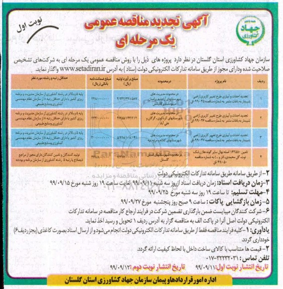 آگهی مناقصه عمومی ,  مناقصه احداث و آبیاری طرح تغییر کاربری اراضی شیبدار به باغات مثمر 