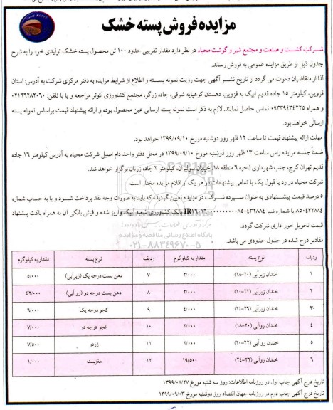 مزایده, مزایده فروش پسته خشک