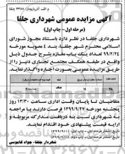 مزایده ، مزایده واگذاری تعداد یک باب مغازه