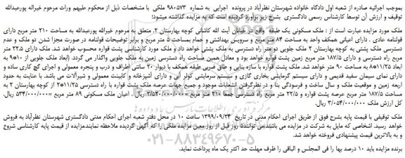 مزایده ملک مسکونی یک طبقه