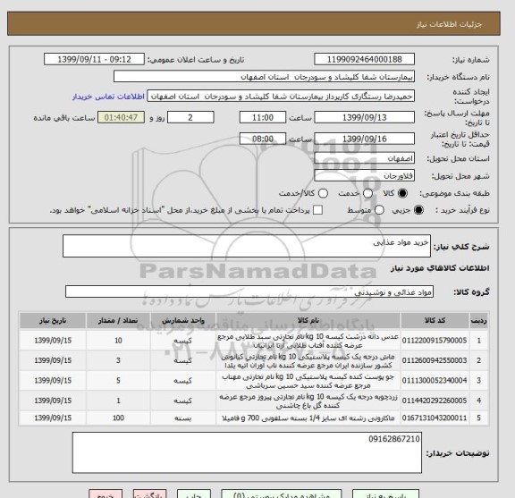 استعلام خرید مواد عذایی