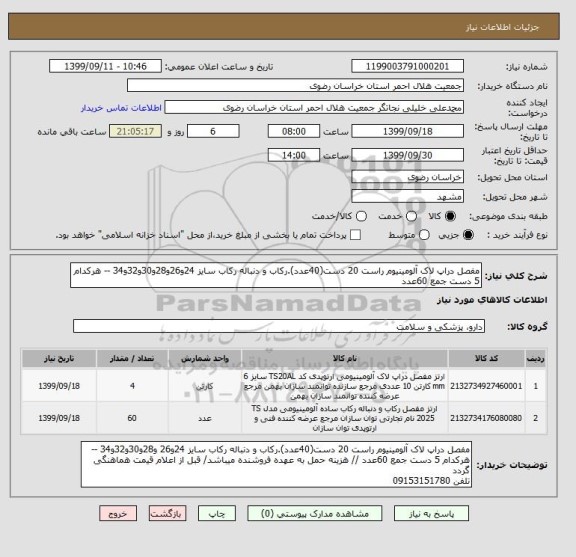 استعلام مفصل دراپ لاک آلومینیوم راست 20 دست(40عدد).رکاب و دنباله رکاب سایز 24و26و28و30و32و34 -- هرکدام 5 دست جمع 60عدد