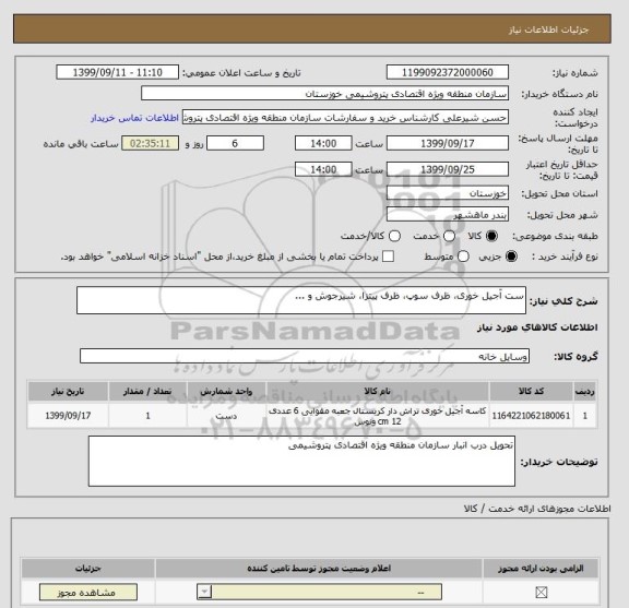 استعلام ست آجیل خوری، ظرف سوپ، ظرف پیتزا، شیرجوش و ...