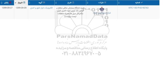 مناقصه خرید دستگاه سنجش صافی سطح بر 