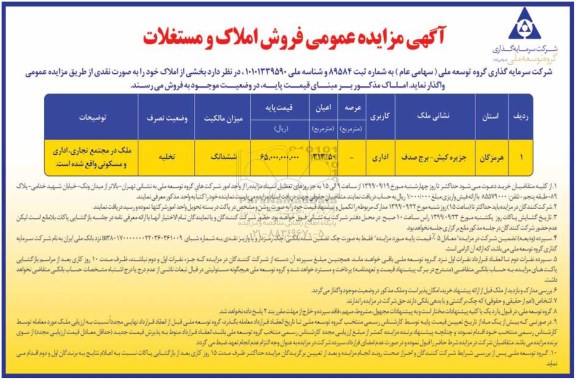 مزایده مزایده فروش املاک و مستغلات 313.50 مترمربع
