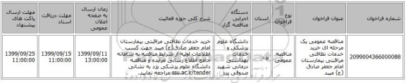 مناقصه عمومی یک مرحله ای خرید خدمات نظافتی مراقبتی بیمارستان امام جعفر صادق (ع) میبد