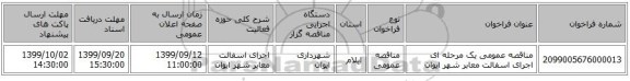مناقصه عمومی یک مرحله ای اجرای اسفالت معابر شهر ایوان