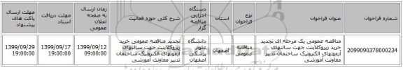 مناقصه عمومی یک مرحله ای تجدید خرید زیروکلاینت جهت سالنهای آزمونهای الکترونیک ساختمان تدبیر معاونت آموزشی