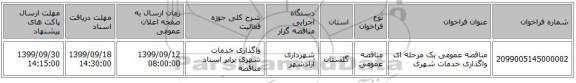 مناقصه عمومی یک مرحله ای واگذاری خدمات شهری