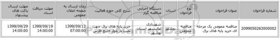 مناقصه عمومی یک مرحله ای خرید پایه های برق